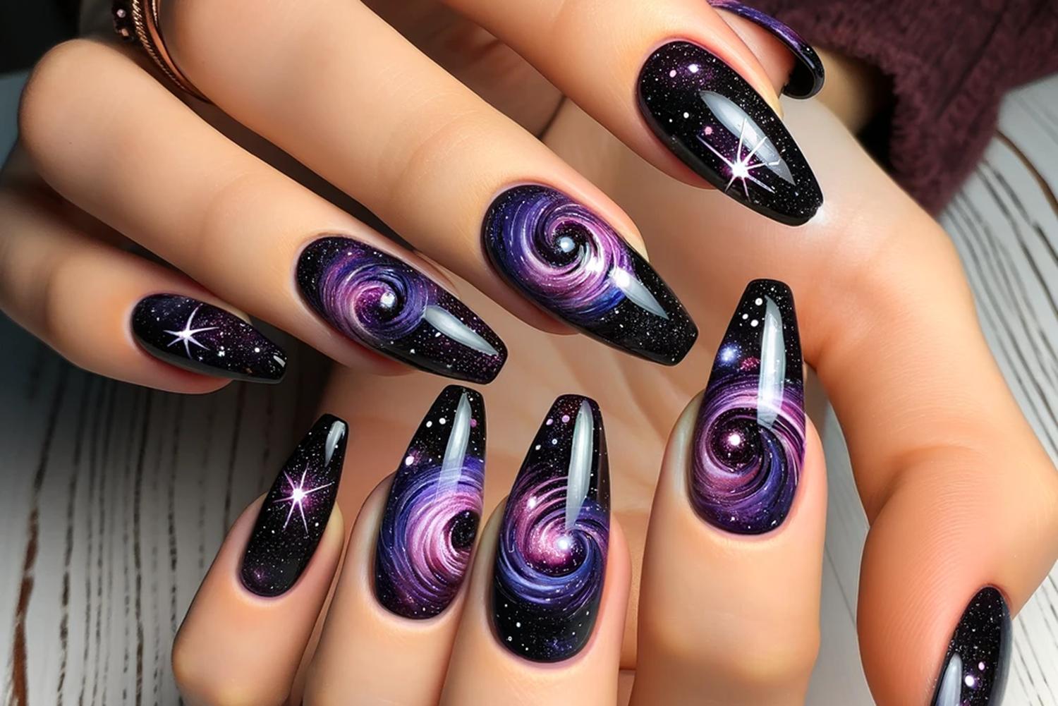 black and purple nail art